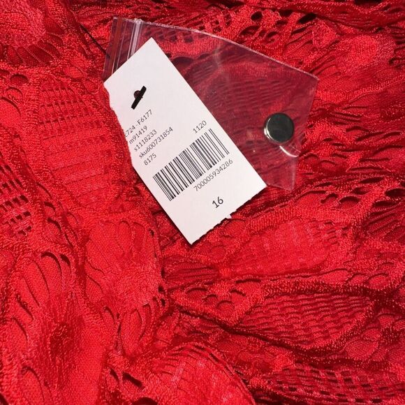 Lane Bryant Plus Size 16 MIDI FIT&FLARE MOCK NECK  RED EMBROIDERY LACE  Dress - Picture 5 of 5
